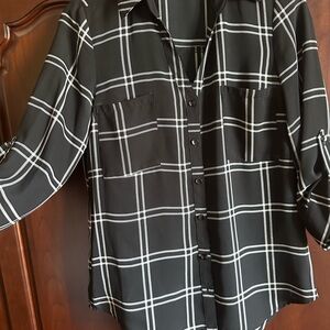 BCX Black and White Plaid Shirt